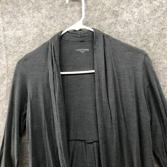 Eileen Fisher 100% Silk Cardigan Womens XS Gray Lightweight Knit Open Front - Picture 3 of 10